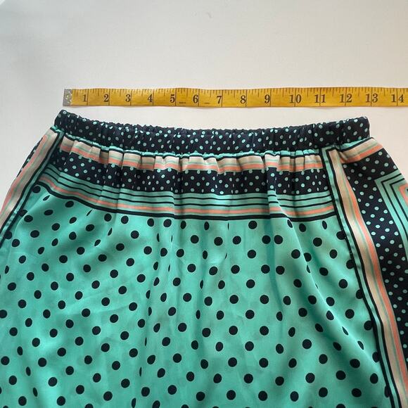 Zara Scarf Skirt Womens Medium Silky Teal Navy Polka Dot Mixed Print Trafaluc - Picture 6 of 7